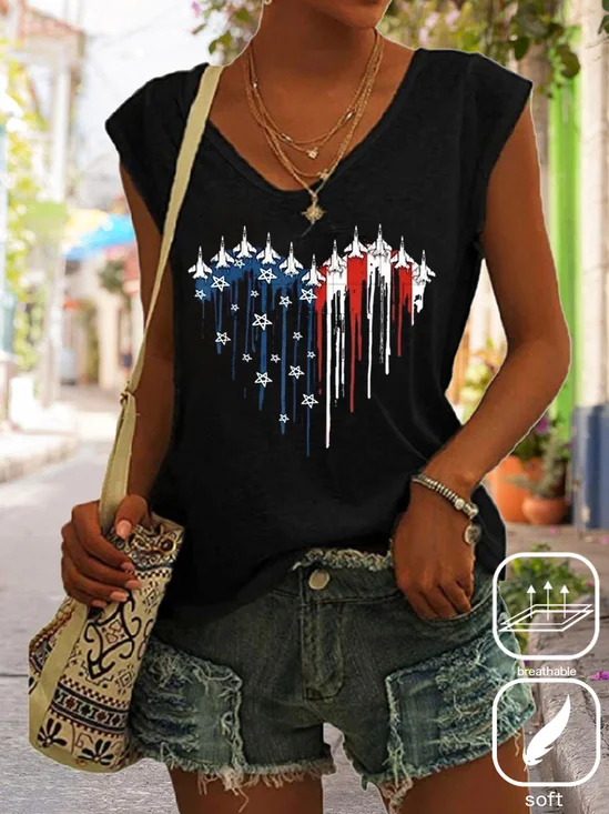 V Neck America Flag Casual T-Shirt