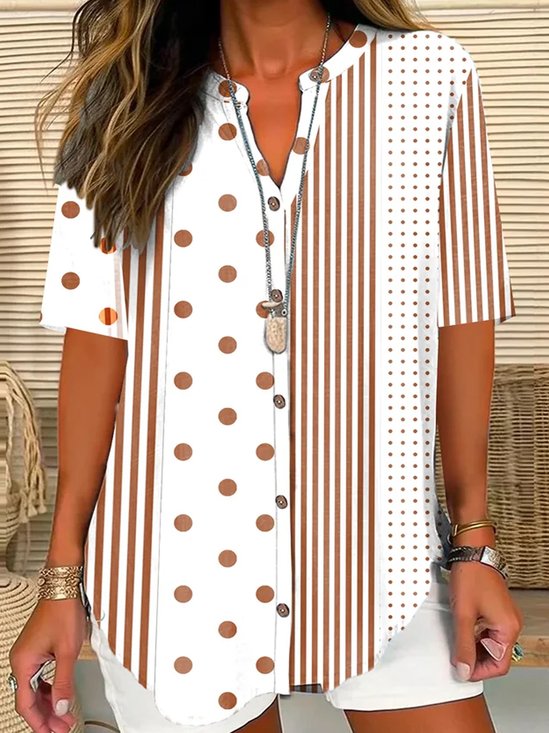 Plus size Buckle V Neck Casual Shirt