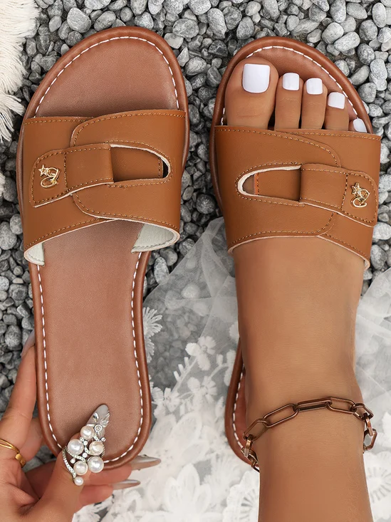 Summer Casual Pu Plain Slide Sandals