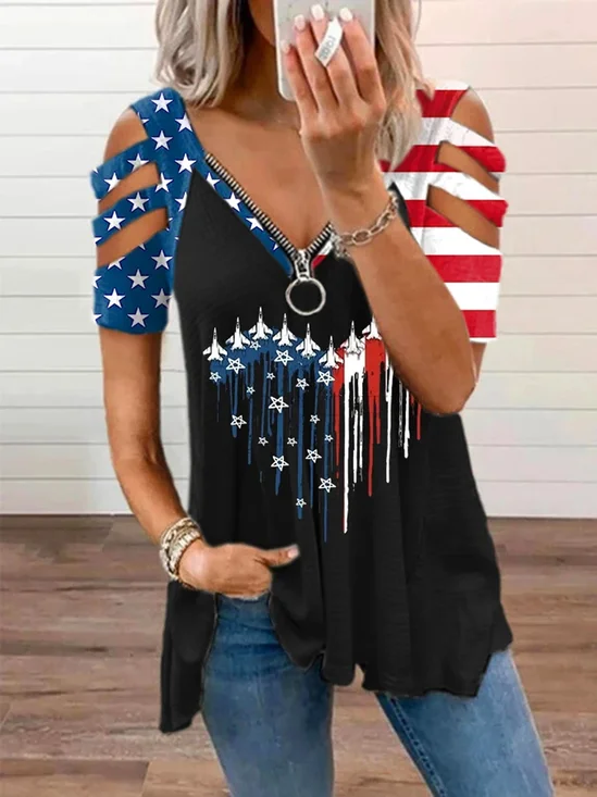 America Flag Jersey Casual Loose T-Shirt