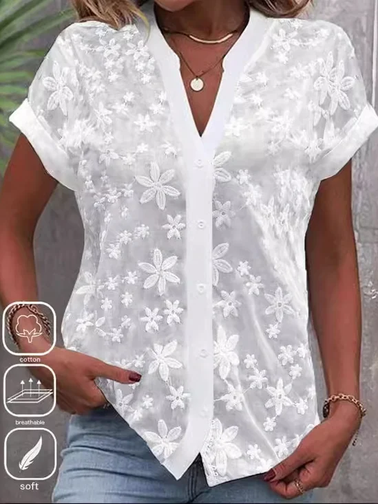 Cotton Buttoned Casual Blouse