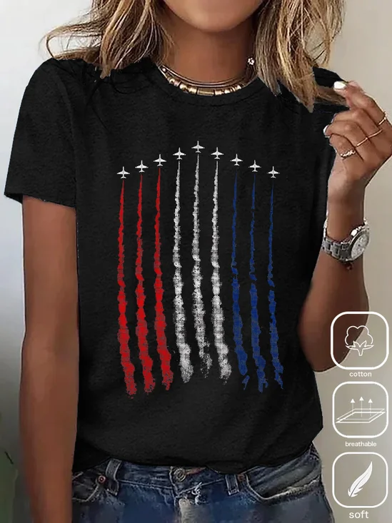 Loose Casual America Flag Crew Neck T-Shirt