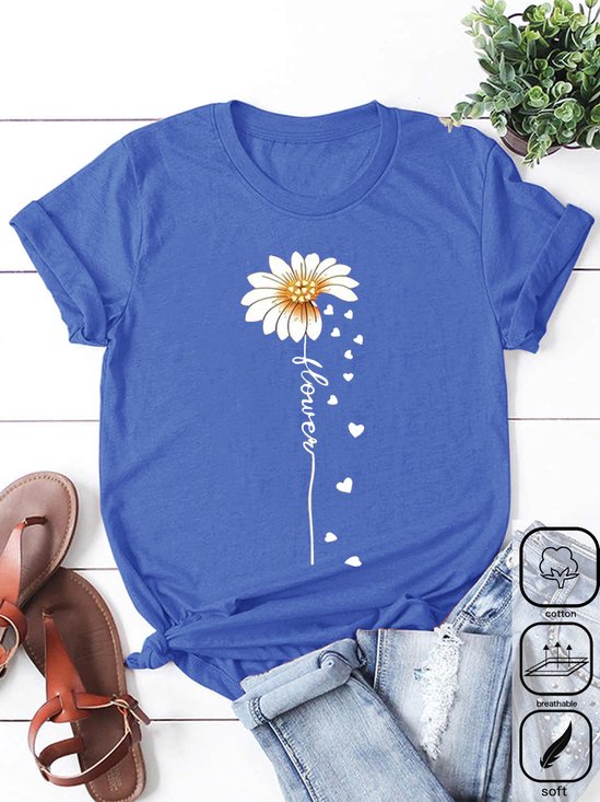 Crew Neck Casual Daisy T-Shirt
