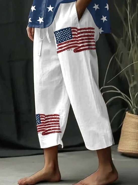 Pocket Stitching Casual Loose Independence Day Pants With