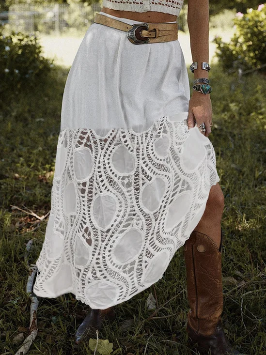 Lace West Style Plain Skirt With No Belt