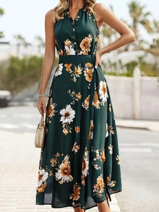 Women's Floral Design Chiffon Resort Dress