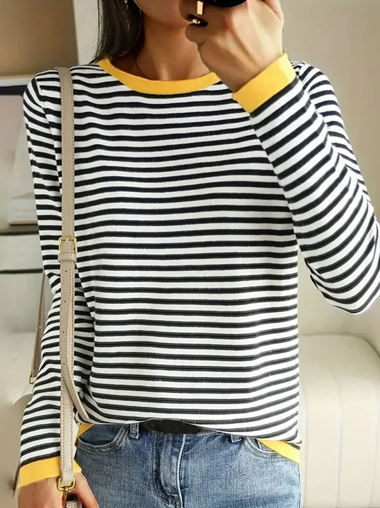 Loose Casual Striped Crew Neck T-Shirt