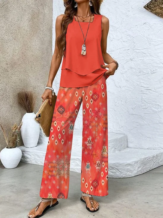 Women's Summer Floral Pattern Design Casual Two-Piece Suit