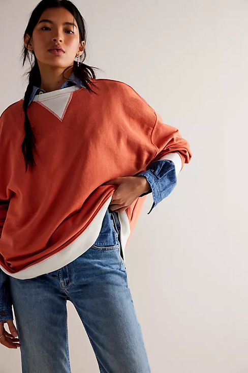 Women Oversized Color Block Long Sleeve Sweatshirt Casual Crew Neck Shirt Loose Fit Pullover Top Y2K Clothes