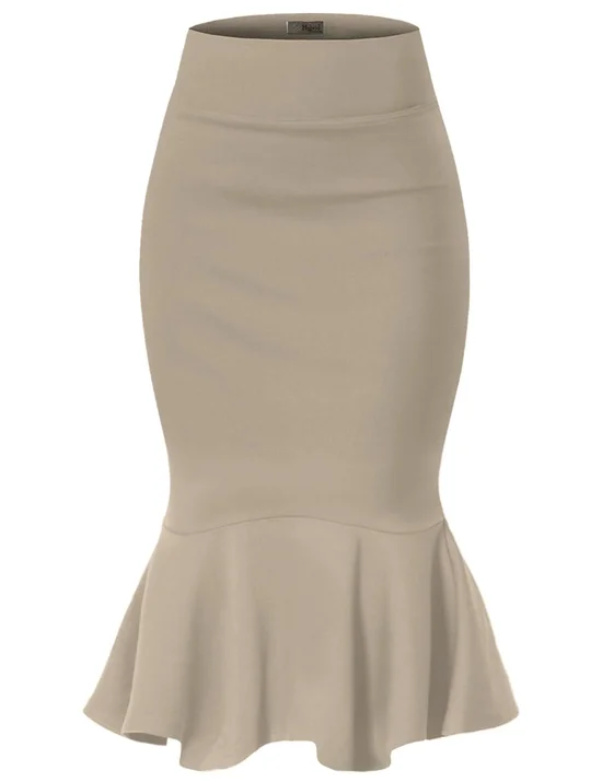 Womens Premium Nylon Ponte Stretch Office Fishtail Pencil Skirt High Waist Made in The USA Below Knee