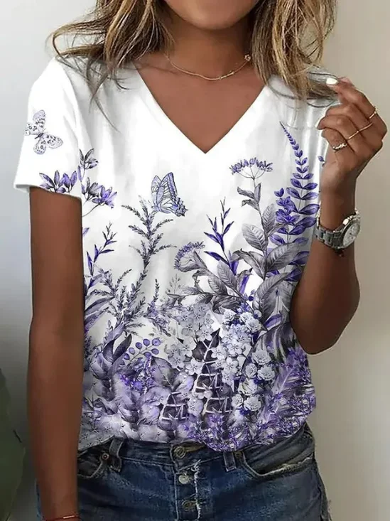 Women's Floral V Neck Daily Going Out Casual Top