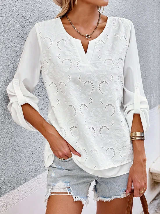Hollow Out Loose Casual Cotton Blouse