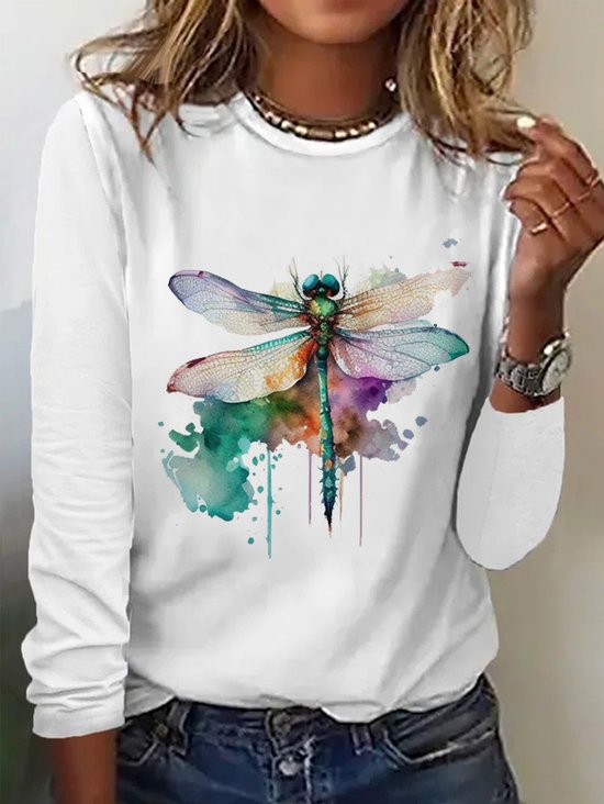 Dragonfly Casual Cotton-Blend Crew Neck T-Shirt