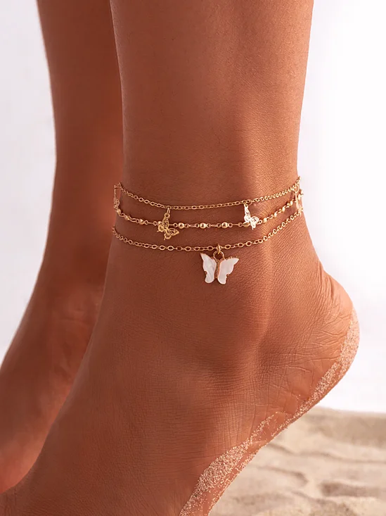 Faux Pearl Beaded Rhinestone Anklet Set