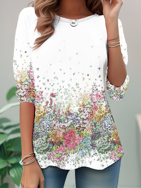 Casual Jersey Crew Neck Floral T-Shirt
