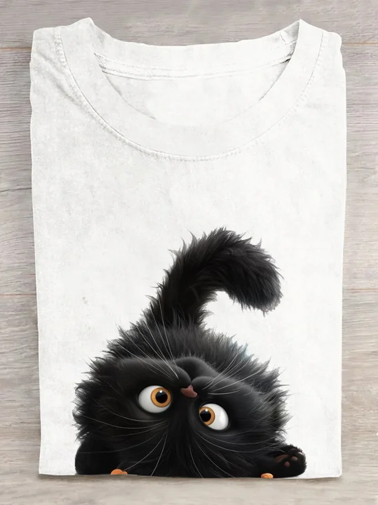 Cat Cotton Loose Casual T-Shirt