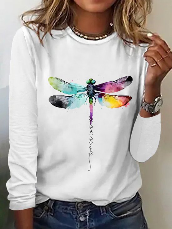 Loose Dragonfly Crew Neck Casual T-Shirt