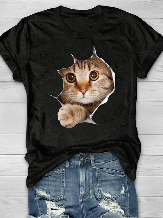 Casual Cotton Cat Loose T-Shirt