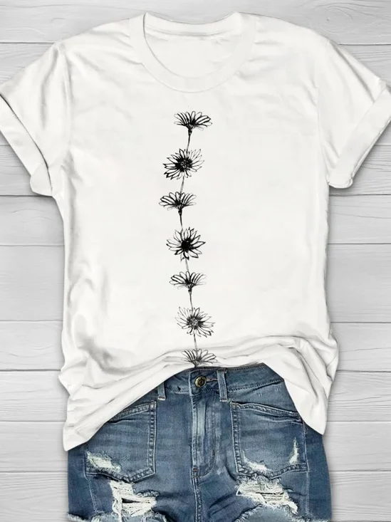 Casual Floral Crew Neck Cotton T-Shirt