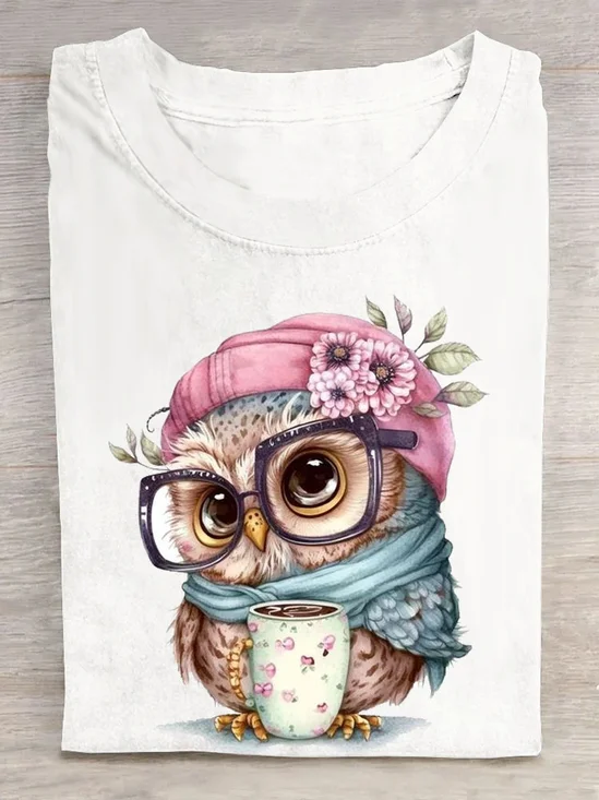 Funny Owl Printed T-Shirt