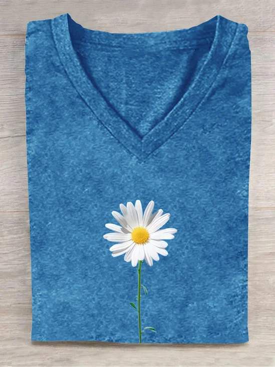 Loose Casual Floral Cotton-Blend T-Shirt
