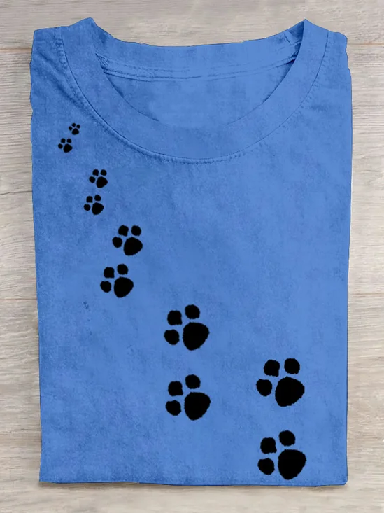 Casual Dog Paw Print T-Shirt