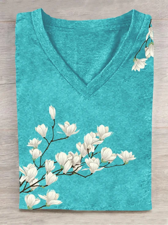 Casual Floral V Neck T-Shirt