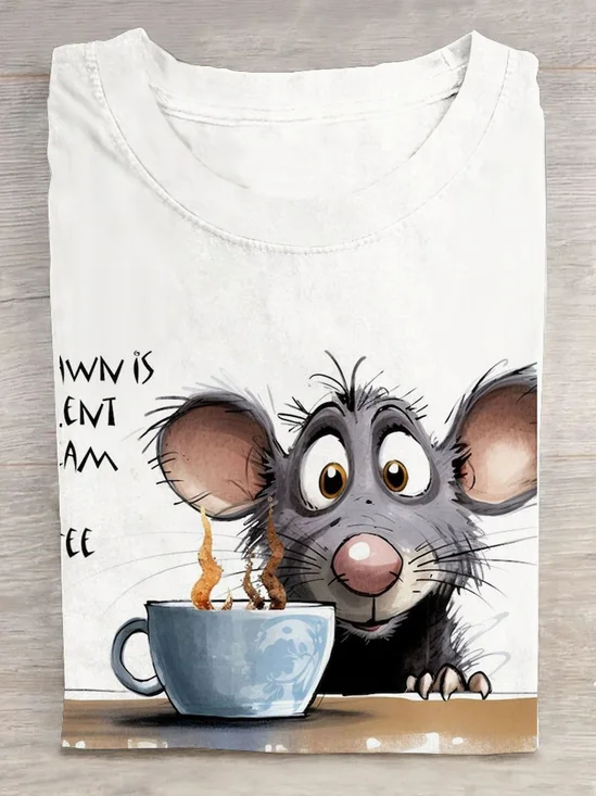 Funny Mouse Animal Short Sleeve Loose Crew Neck H-Line T-shirt