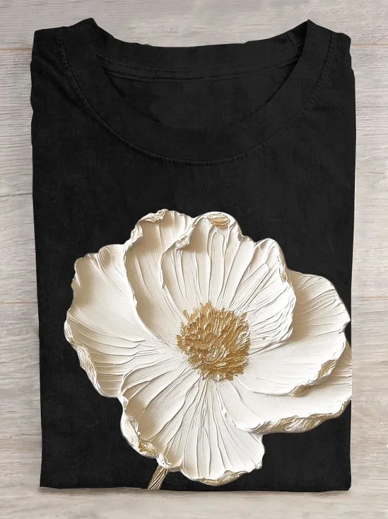 Casual Loose Floral Cotton T-Shirt