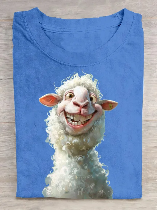 Casual funny sheep  Crew Neck Loose T-Shirt