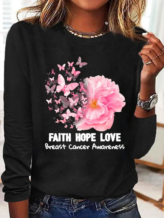 Faith Hope Love Flower Breast Cancer T-Shirt