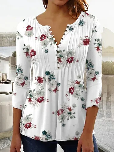 Floral Loose Casual Jersey T-Shirt