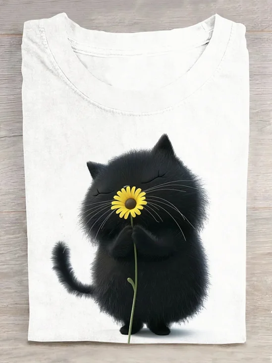 Loose Casual Cat Cotton T-Shirt