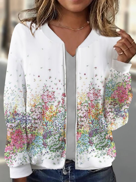 Casual Zipper Floral Printed Jacket