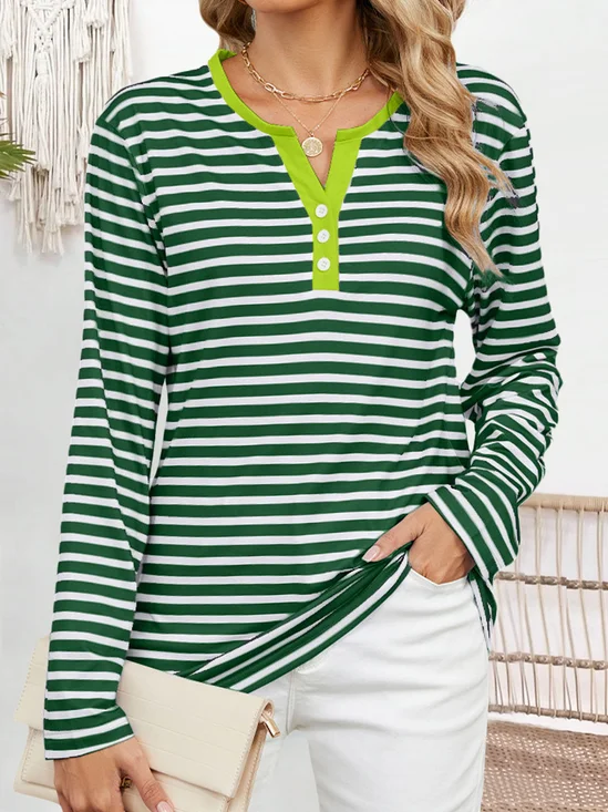 Striped Buckle Loose Casual T-Shirt
