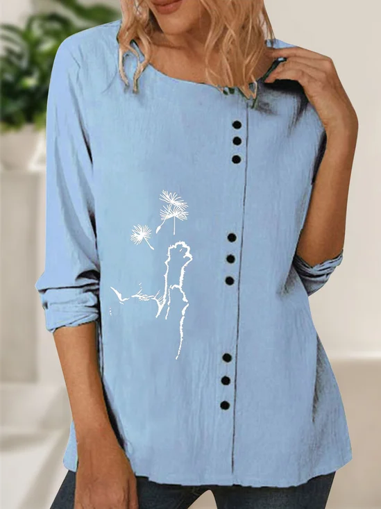 Loose Cat Casual Buckle Blouse