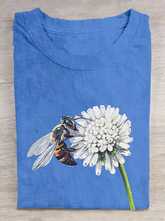 Floral Bee Casual Crew Neck T-Shirt