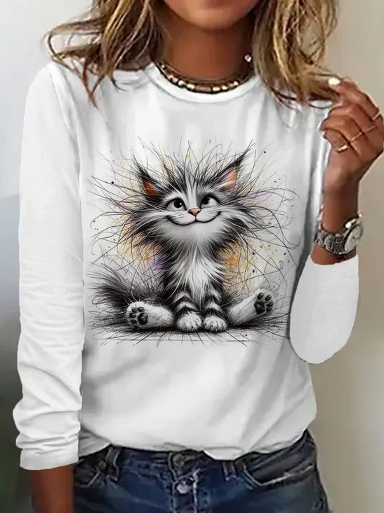 Cat Art Print Casual T-Shirt