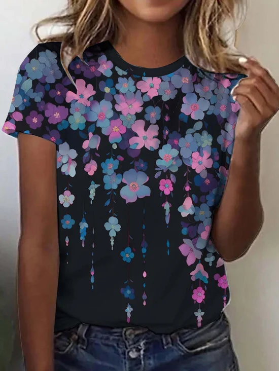 Loose Casual Floral Crew Neck T-Shirt