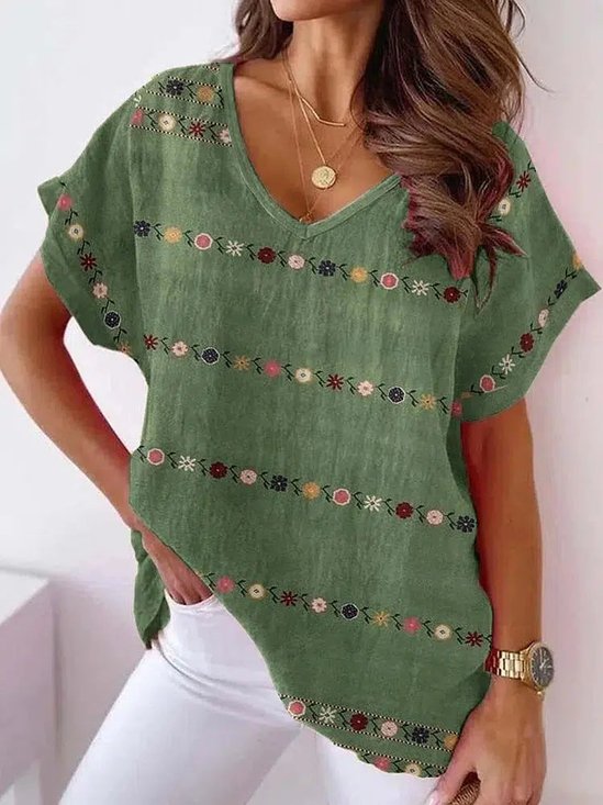 Women's Floral Printing V Neck Daily Going Out Casual Top