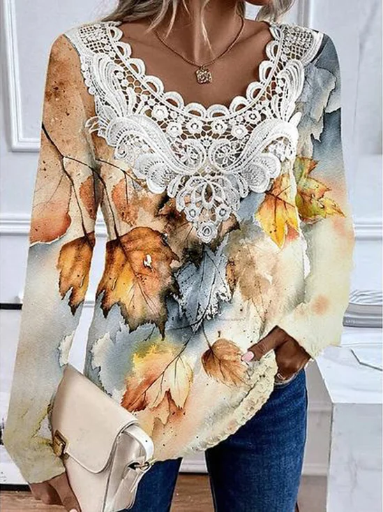 Lace Loose Casual Leaf Blouse