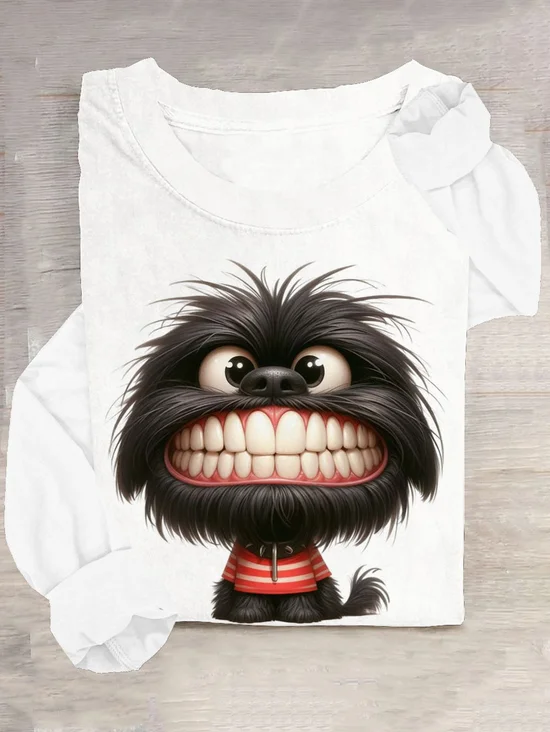 Funny Dog Printed Casual Cotton-Blend T-Shirt