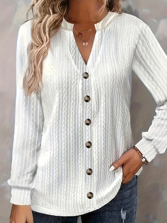 Lace Casual Loose Plain Blouse With No