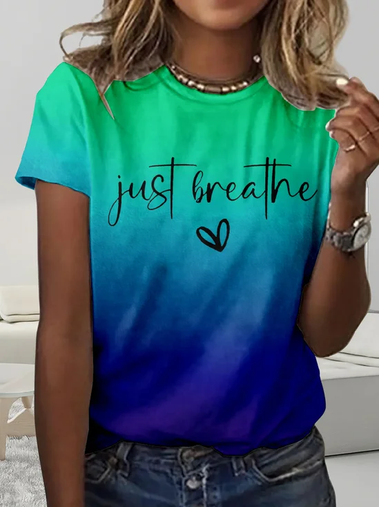 Women's Just Breathe Mental Health Print Casual T-Shirt