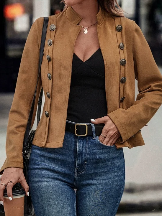 Plain Casual Buttoned Jacket