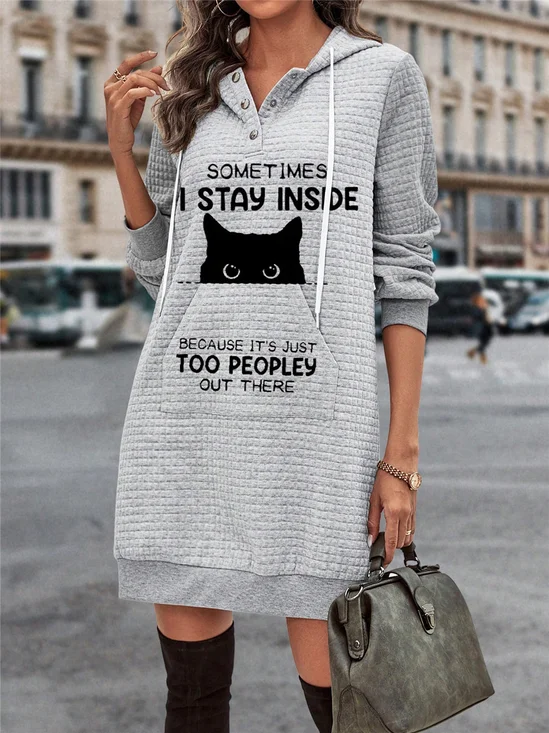 Casual Buckle Hoodie Plaid Dress With No