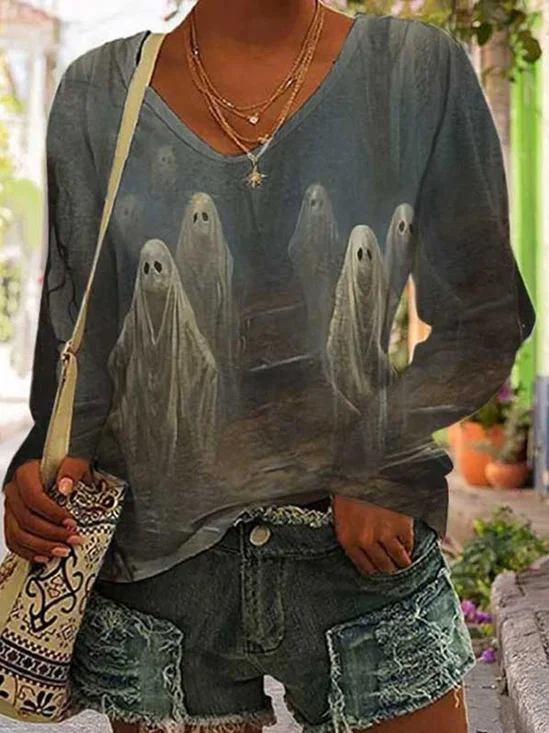 Halloween Loose Casual V Neck T-Shirt