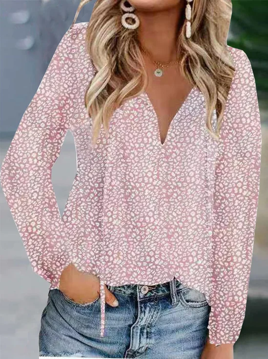 Loose Casual Ditsy Floral V Neck Blouse