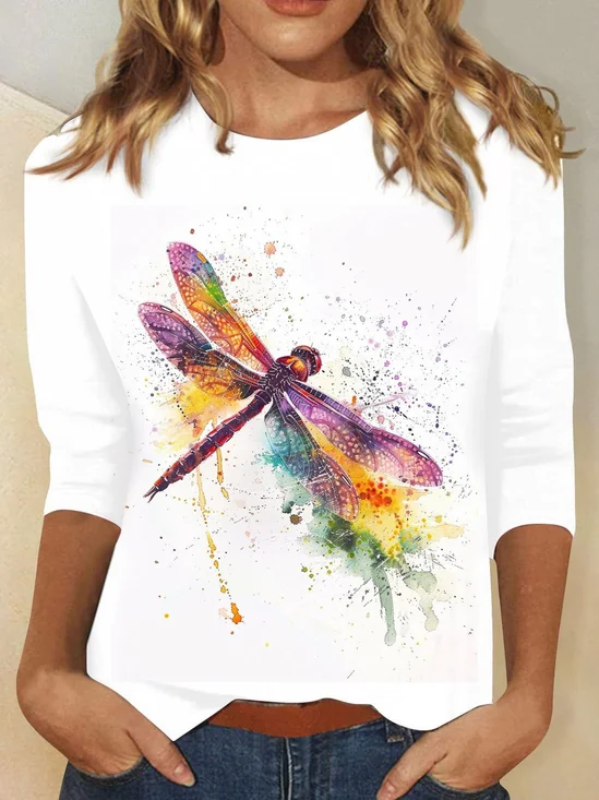 Casual Dragonfly Cotton-Blend T-Shirt