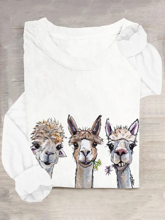 Alpaca Cotton-Blend Loose Casual T-Shirt